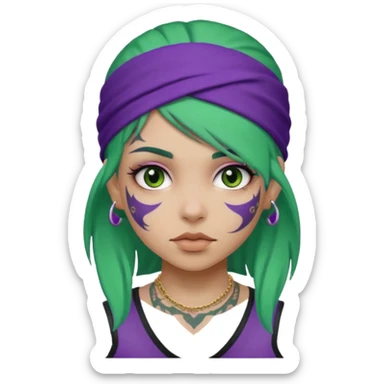 green hair with purple head bandana and lots of face tattoo girl sticker
