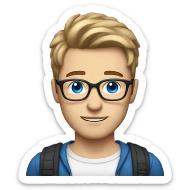 gay men light brown hair with glasses, blue eyes, look cute, skinny and white skin sticker