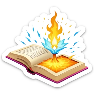 Un libro con un aura de colores vibrantes, con destellos dorados flotando a su alrededor,  un rayo de luz atravesándolo, simbolizando la explosión de creatividad sin miedo.  sticker