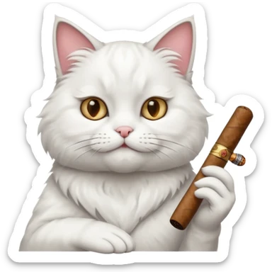 fluffy white cat smoking a cigar sticker