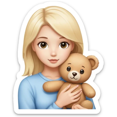 pretty blonde model holding a kawaii teddy bear sticker