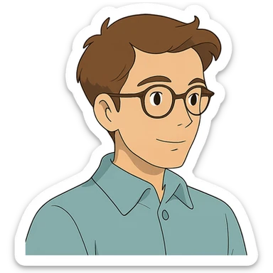 ghibli style male with glasses, French cut hairstyle, brown hair sticker