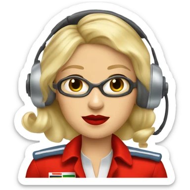 Blonde Russian pilot girl with red lips with airplane pilot headset   sticker
