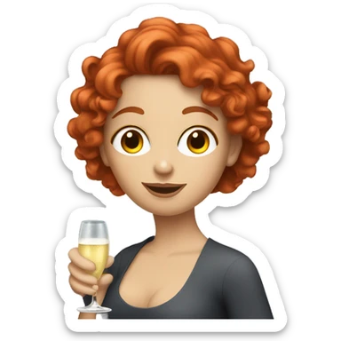 White woman with red curly hair drinking prosecco sticker