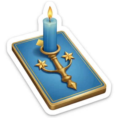 A blue deck of tarot cards and a one candle nearby sticker