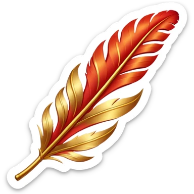 phoenix feather, elegant curve, red and gold sticker