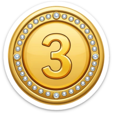 A gold badge with diamonds for a paid subscription, each with a number 3 at different levels. sticker