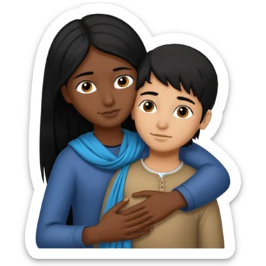 An Afghan girl and Indian boy who are in long distance relationship hug each other from distance. sticker