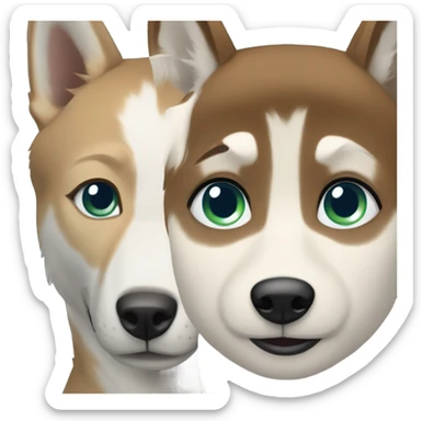 White Woman hair brown and bleus eyes and golden Husky With green eyes sticker