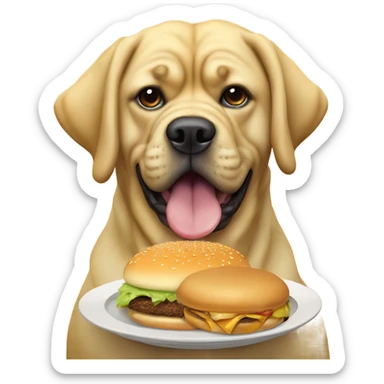 Custard colored mastiff dog eating burger sticker