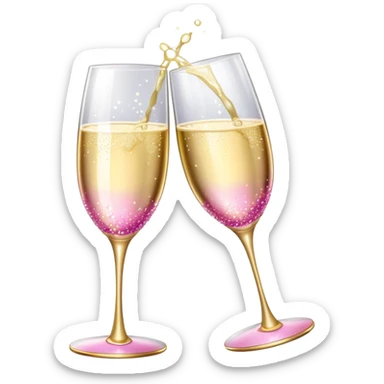 Girly aesthetic two Champagne glass clink with sparkle  sticker