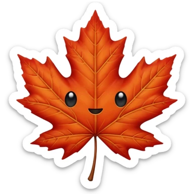 emoji, feuille d'érable couleur vermeille, deux yeux ronds noirs brillants sticker