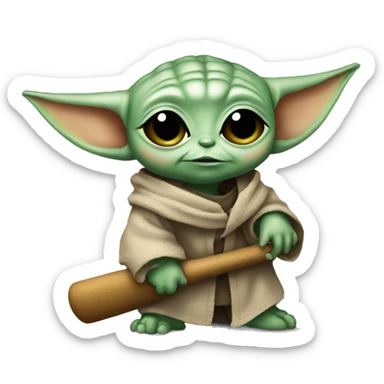 baby yoda with softball and a bat  sticker