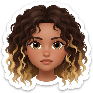 A girl with dark brown curly hair blond streaks sticker
