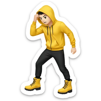 Invincible but whering a yellow hoodie and the mouth covered whering black pants and black boots sticker