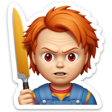 Un emojin de chuky effrayant avec un couteau à la main  sticker