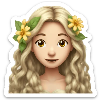 Beautiful, flower, fairy, long hair, fair skin sticker