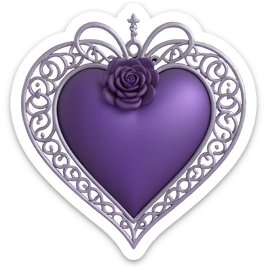 gothic heart, deep purple satin, silver filigree, black rose accent, elegant and moody sticker