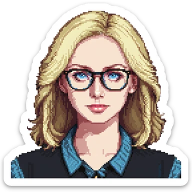 blonde 40 year old woman with blue eyes and glasses sticker