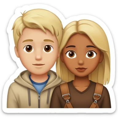 Blonde boy and brown girl in love sticker