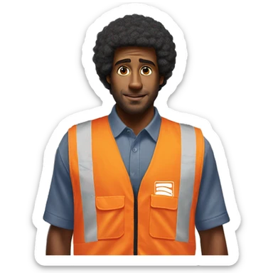 sad Black Male with Small Afro from Home Depot wearing orange pro loader vest pushing orange home depot carts sticker
