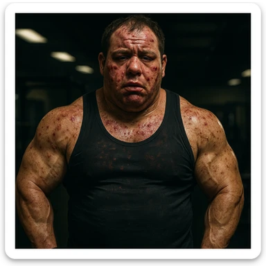  bodybuilder che fa dosaggi a caso di steroidi, e quindi sta male, iper realistica , con tanti effetti collaterali e senza chissà che risultati estetici sticker