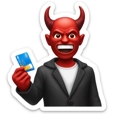 The devil holding a debit card sticker
