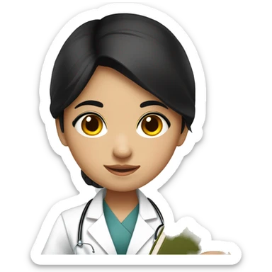 young female medical asean student with black hair, black eyes and book in hand sticker