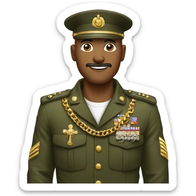 Hombre con ropa militar y cadenas de oro sticker