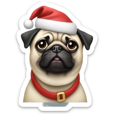 a pug with a santa hat sticker