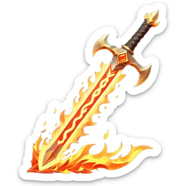 fire guardian sword object icon, flaming blade, glowing lava runes, ember sparks, fantasy weapon, 3D cartoon, mobile game icon style, centered, clean background, no text, no watermark
 sticker