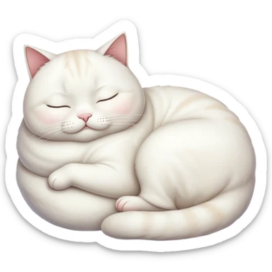 white cat, fat, sleeping sticker