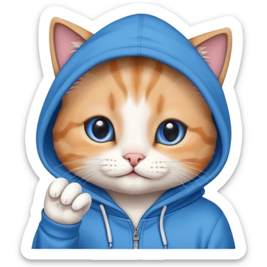 cute cat wearing hoodie saying hi sticker