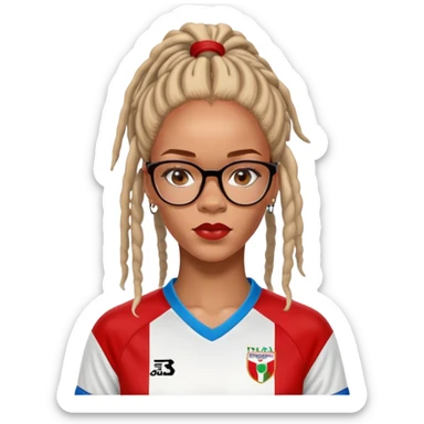 Rihanna freckles on nose and soccer woman dreadlocks Anguilla red and white jersey and cateye eyeglasses sticker