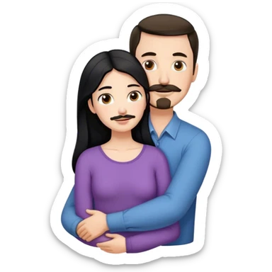 Tall white man with thin dark brown hair mustache and goatee, hugging a short pale woman with long black hair sticker