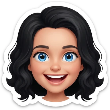 Girl with black wavy hair and she is white, she laughs sticker