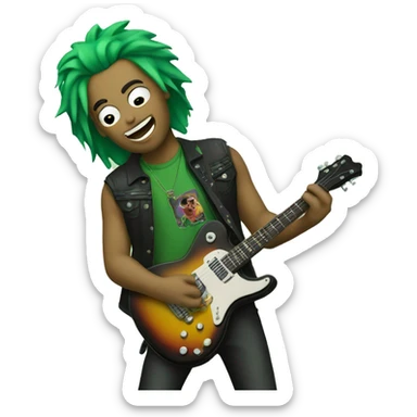 Rockstar with green hair wearing a guitar sticker