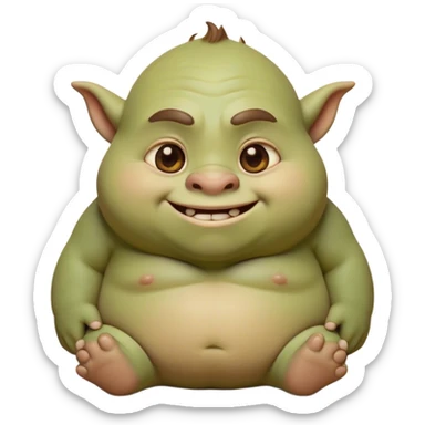 Cinematic Cute Ogre Portrait Emoji, with a surprisingly endearing, plump and huggable figure in soft earthy greens and browns, featuring big, kind eyes and a bashful smile, simplified yet irresistibly adorable, highly detailed with a soft glowing outline that captures the charm of a friendly giant who seems ready for a warm hug! sticker