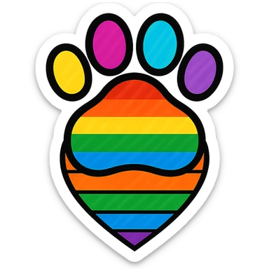 Combine the rainbow pride paw print and the rainbow pride heart by placing the paw on top of the heart. Both should be simple and bold with no background. The style should be clean and vibrant to emphasize the rainbow pride colors. sticker