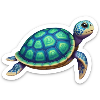 Quasar Turtle emoji – full body, massive cosmic turtle with glowing shell like a galaxy vortex, star patterns, slight side angle sticker
