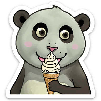 Panda monkey eating ice cream sticker