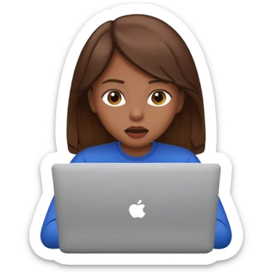 Make an emoji of a girl with brown hair behind a laptop screen that is facing her and make sure to have her mouth hidden by the laptop. sticker