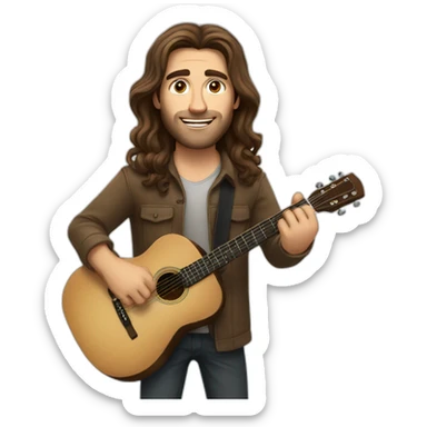 white jewish man with long brown hair and a guitar sticker
