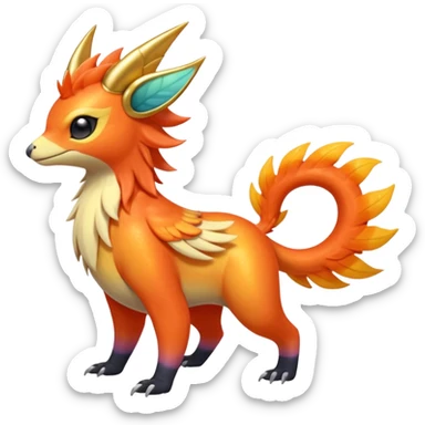  Shiny iridescent light warmly colored reddish-orange-gold-gradients neon vibrant colorful pastel flourishing flurry fuzzy Nargacuga-Palkia-Meloetta-Noibat-fusion-animal-Fakémon-hybrid-creature, by griffsnuff sticker