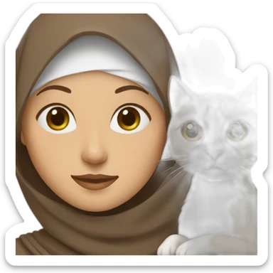 woman in brown hijab and her white cat sticker