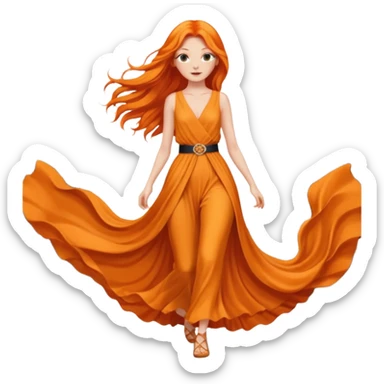 as un mujer de cabbelo anarangado con ropa bonita modelando en una pasarela pero que tenga cabello largo y que se vea la pasarela sticker