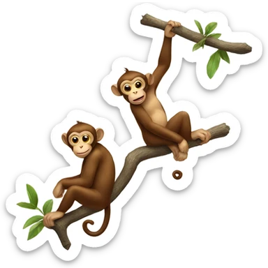 Two monkeys hanging on a branch
 sticker