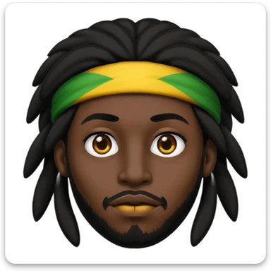 a man with black skin, black hair, black eyes, black eyebrows, black nose, brown lips, and rasta hair, apple emoji style, no text, facing forward sticker
