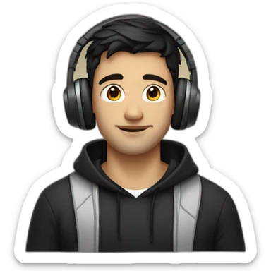 a handsome guy with dark hair in a black hoodie and headphones sticker