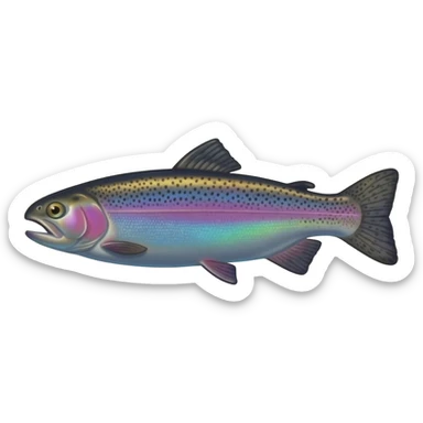 realistic rainbow trout fish bright purple blue green yellow white with black speckles sticker